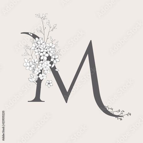 Vector Blooming Floral Initial M Monogram and Logo
