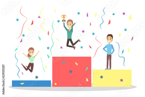 People with trophy cup celebrate success