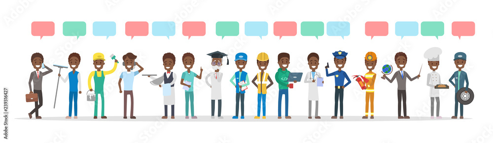 Obraz premium Big group of people of different occupation talk using speech bubble