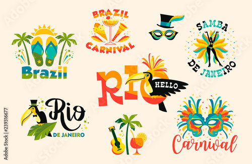 Brazilian Carnival. Big set of vector emblems