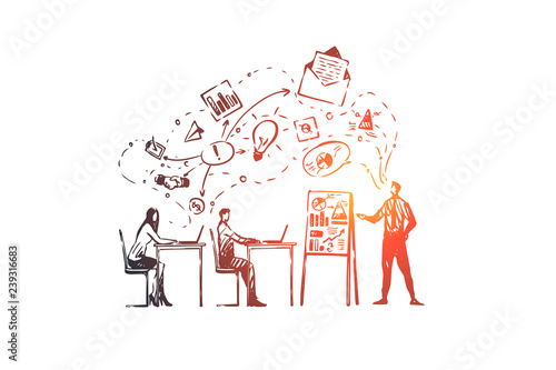 Training, courses, people, class, learning concept. Hand drawn isolated vector.