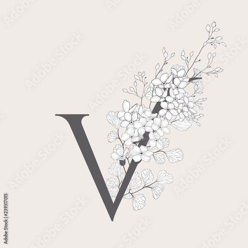 Vector Blooming Floral Initial V Monogram and Logo