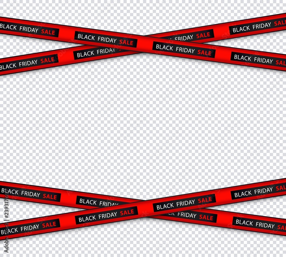 Fototapeta premium Vector black friday sale black red stripes like restriction police awareness zone sign, marketing advertising, discounts area, decoration element for banners, posters on transparent background