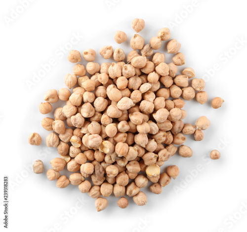 Dried chickpeas on white background