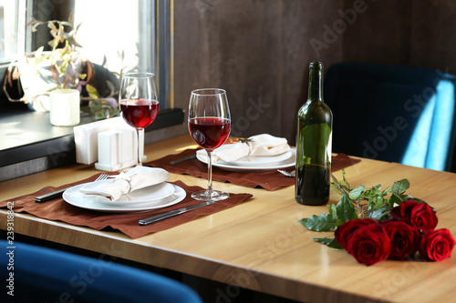 Table served for romantic date in restaurant