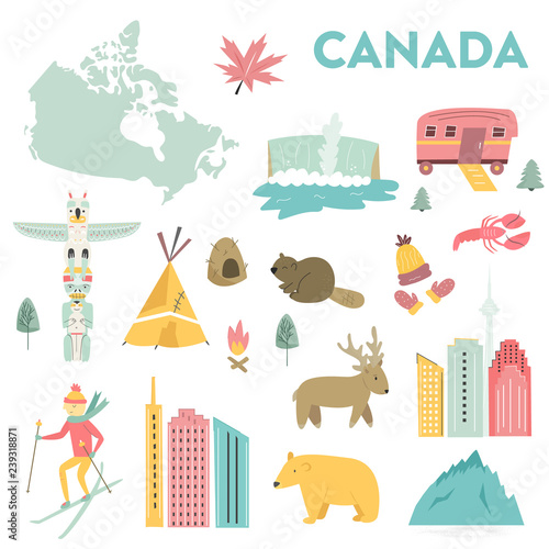 Set of vector landmarks, icons, symbols of Canada
