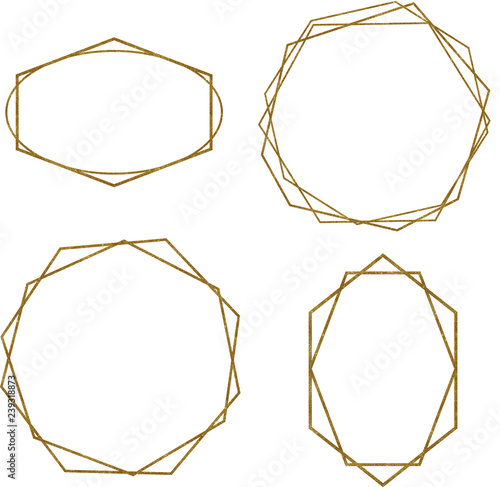 Set of geometric golden frame. Art deco elements ideal for wedding card, invitations, prints. Vector gold glitter templates.