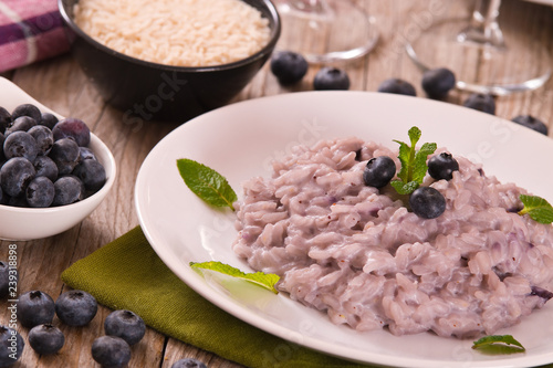 Blueberry risotto with mascarpone.