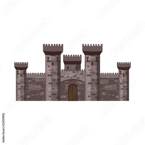 Castle, fortress, ancient, architecture middle ages Europe, Medieval palace with high towers, vector, banners, isolated, illustration, cartoon style