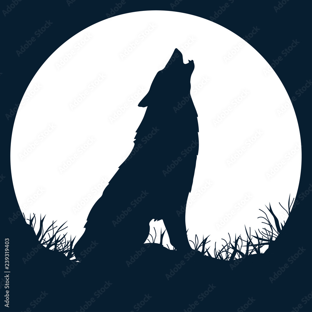 Silhouette Of Wolf Howling At The Full Moon Vector Illustration Stock Silhouette Of Wolf Howling At The Full Moon Vector Illustration Stock