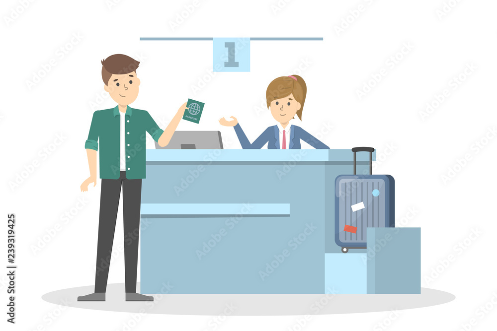 Man standing in the airport at check-in Man standing in the airport at check-in