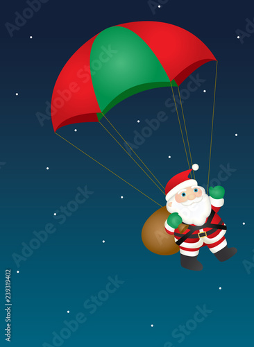 Santa Claus flying in the night sky - Christmas card background