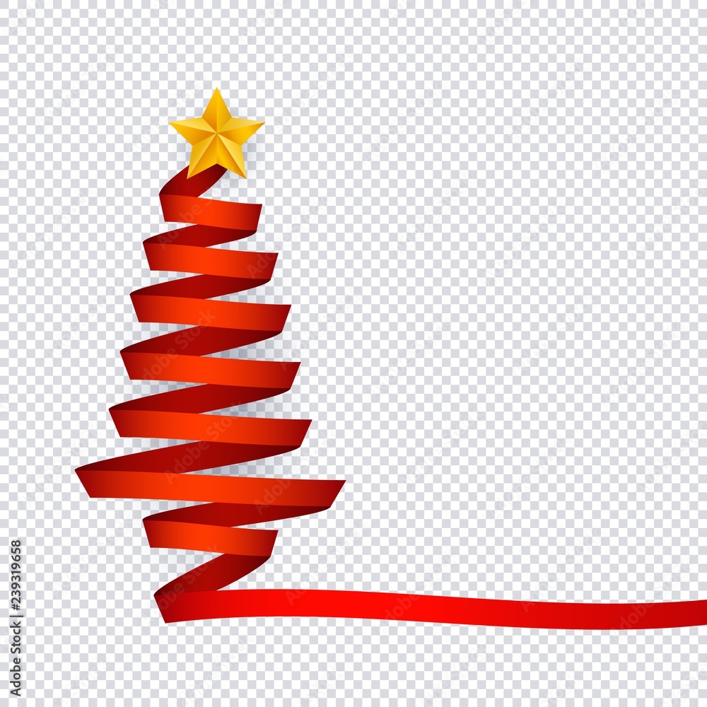 Vector illustration of Christmas tree made from red ribbon with golden ...