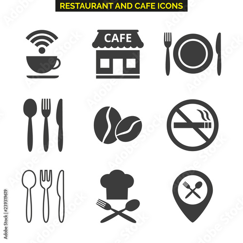 Restaurant icons set on white background.