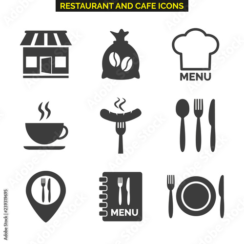 Restaurant icons set on white background.