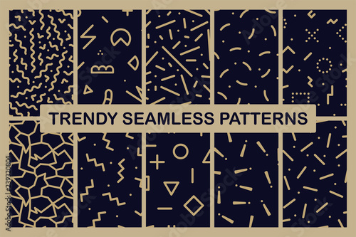 Set of memphis seamless patterns. Fashion 80-90s. You can find seamless backgrounds in swatches panel