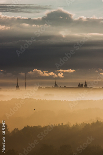 Beautiful golden fog in Tallinn, Estonia