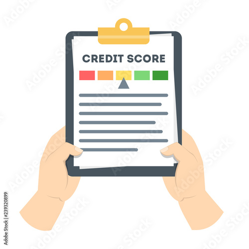 Hand holding clipboard with credit history on it.