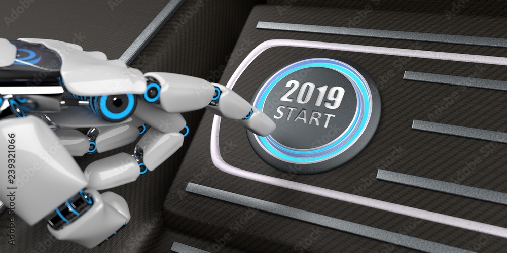 Robot Hand 2019 Start Button Stock Illustration | Adobe Stock