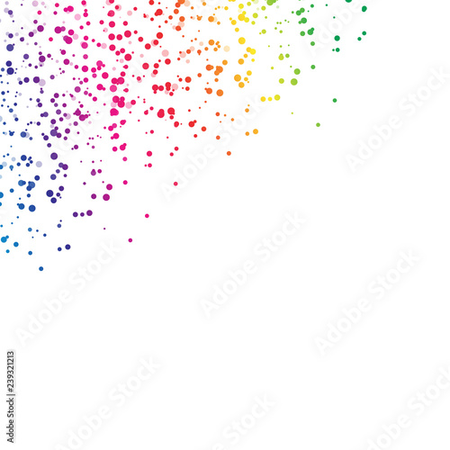 Spots droplet scatter splashing spectrum rainbow concept falling celebration confetti party on white abstract background vector illustration
