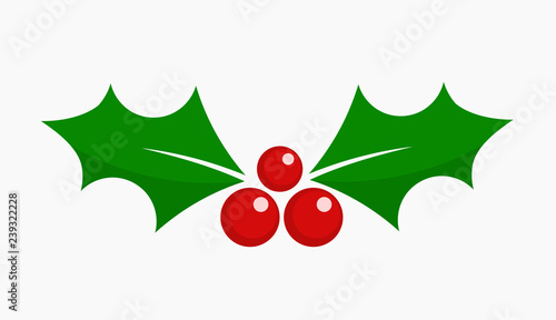 Christmas holly berry leaf icon