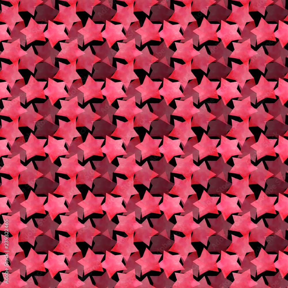 Beautiful lovely cute wonderful graphic bright artistic transparent red pink stars on black background pattern watercolor hand sketch. Perfect for textile, wallpapers, invitation, wrapping paper