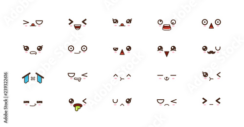 Kawaii smile emoticons. Japanese emoji