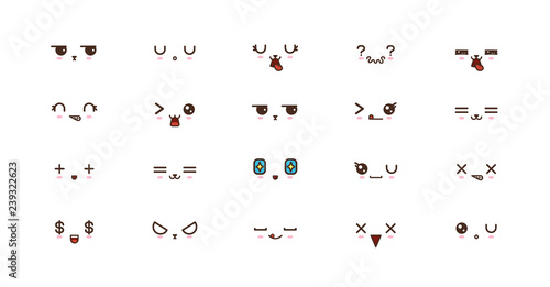 Kawaii smile emoticons. Japanese emoji