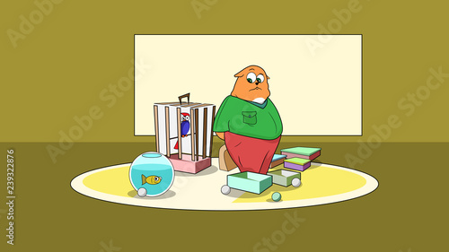One of 24 illustrations. Cat with different goods, For categories of online store.
