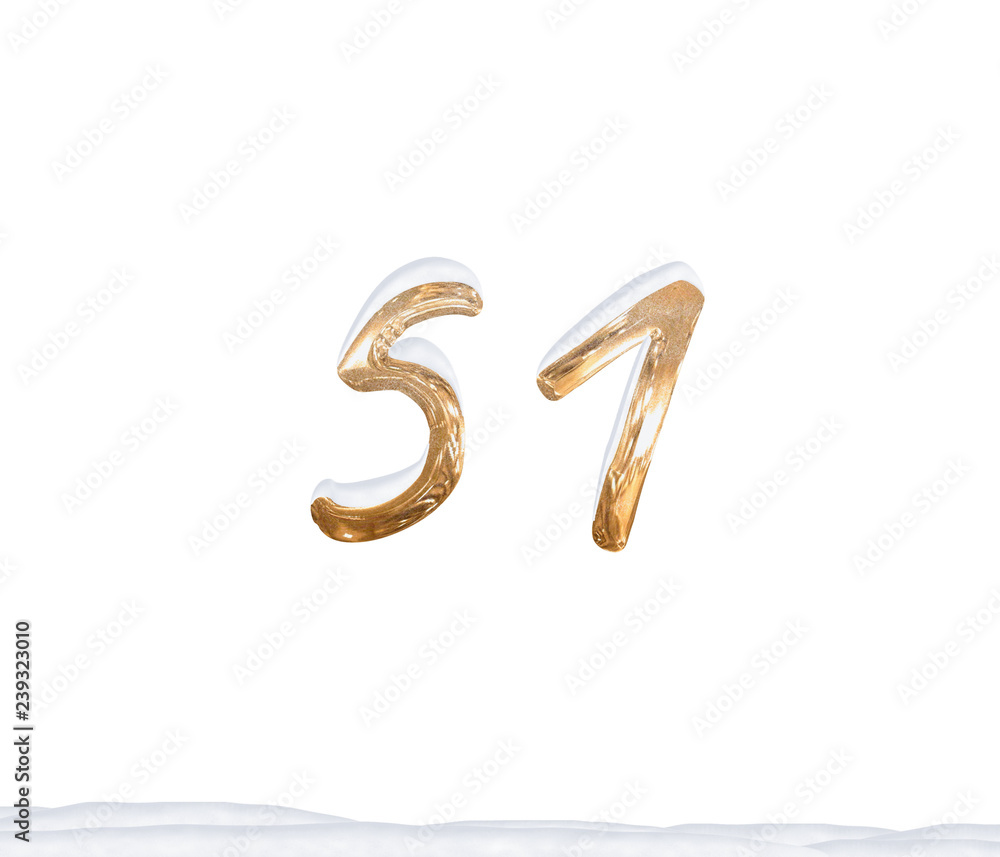 Gold Number 51 with Snow on white background Gold Number 51 with Snow on white background