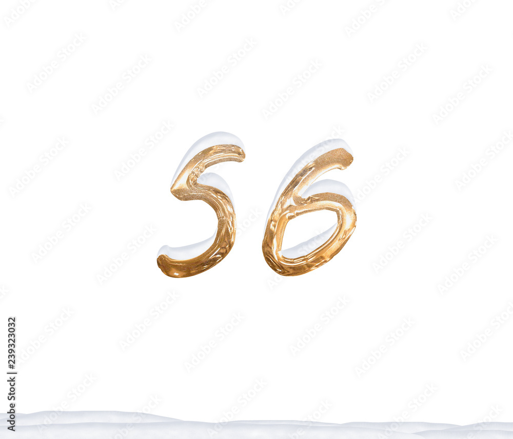 Gold Number 56 with Snow on white background Gold Number 56 with Snow on white background