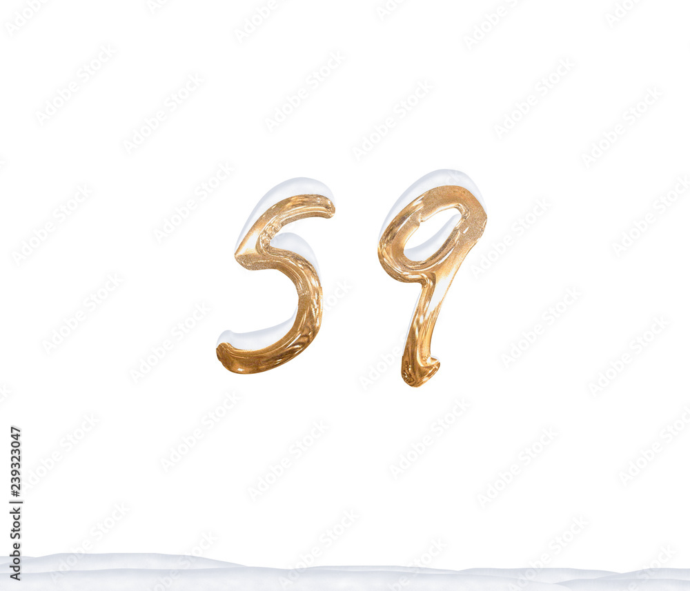 Gold Number 59 with Snow on white background Gold Number 59 with Snow on white background