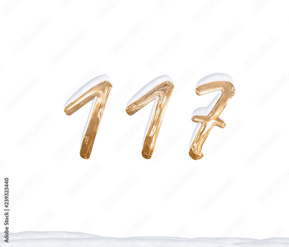 Gold Number 117 with Snow on white background Gold Number 117 with Snow on white background