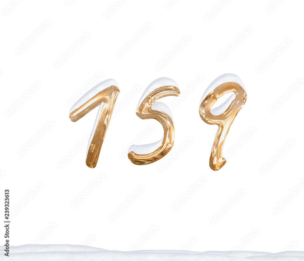 Gold Number 159 with Snow on white background Gold Number 159 with Snow on white background