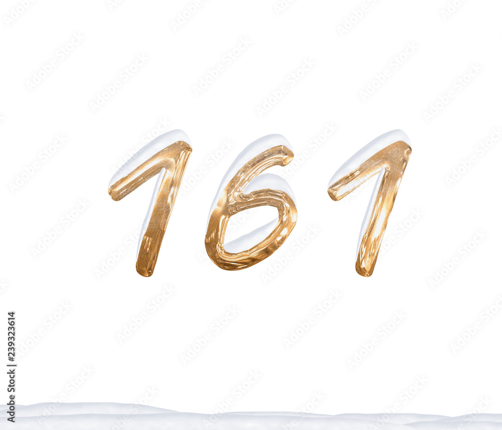 Gold Number 161 with Snow on white background Gold Number 161 with Snow on white background