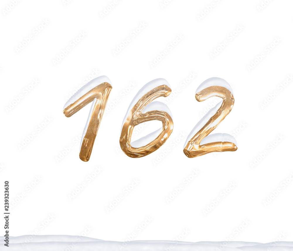 Gold Number 162 with Snow on white background Gold Number 162 with Snow on white background