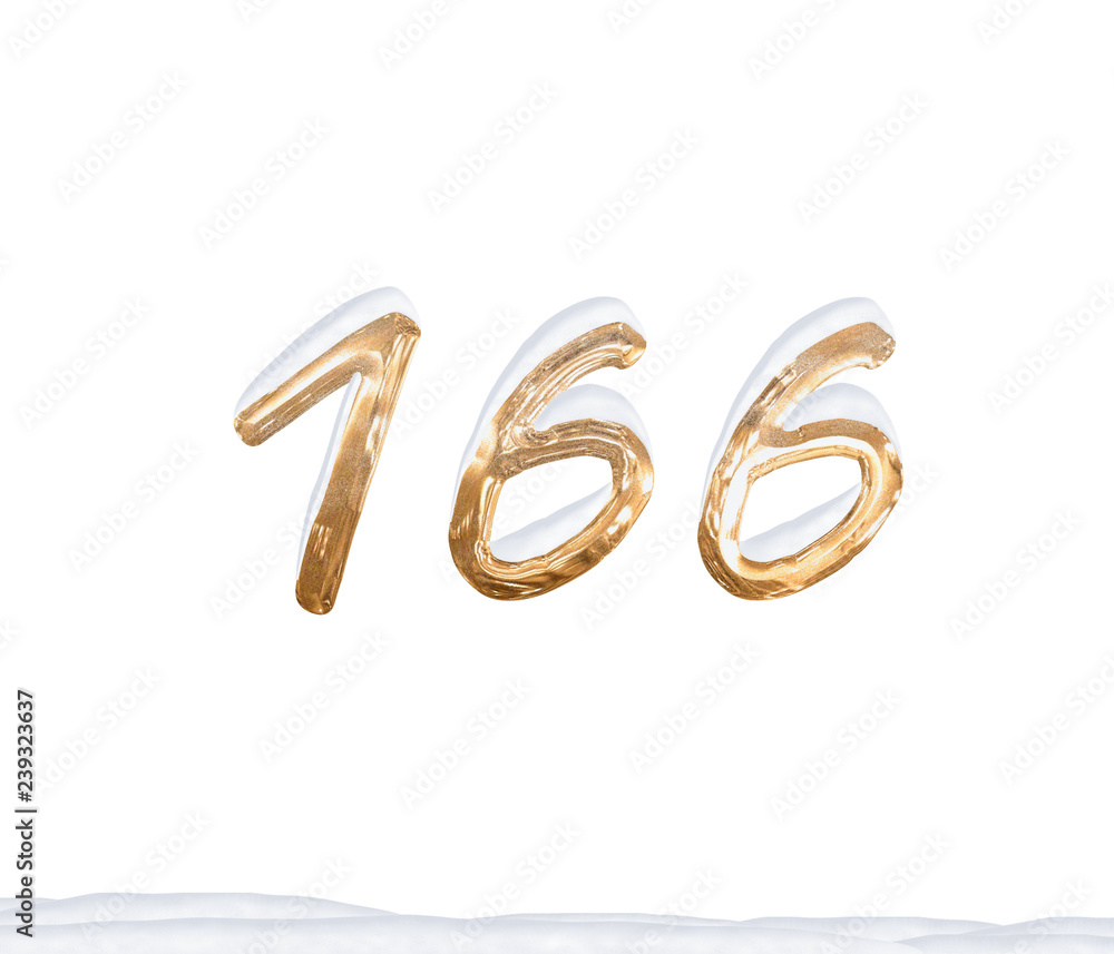 Gold Number 166 with Snow on white background Gold Number 166 with Snow on white background