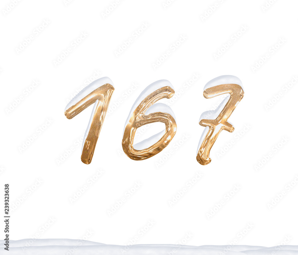 Gold Number 167 with Snow on white background Gold Number 167 with Snow on white background