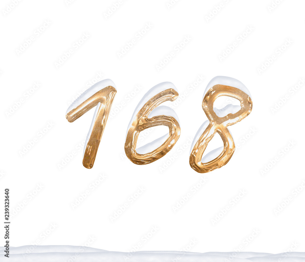 Gold Number 168 with Snow on white background Gold Number 168 with Snow on white background