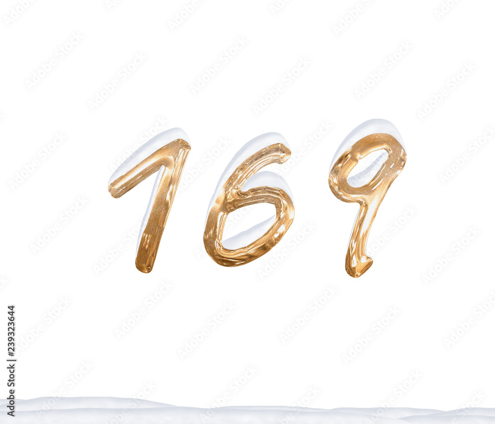Gold Number 169 with Snow on white background Gold Number 169 with Snow on white background