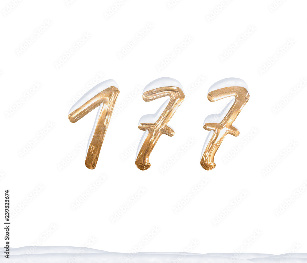 Gold Number 177 with Snow on white background Gold Number 177 with Snow on white background