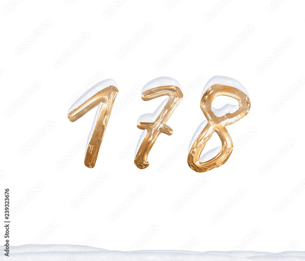 Gold Number 178 with Snow on white background Gold Number 178 with Snow on white background