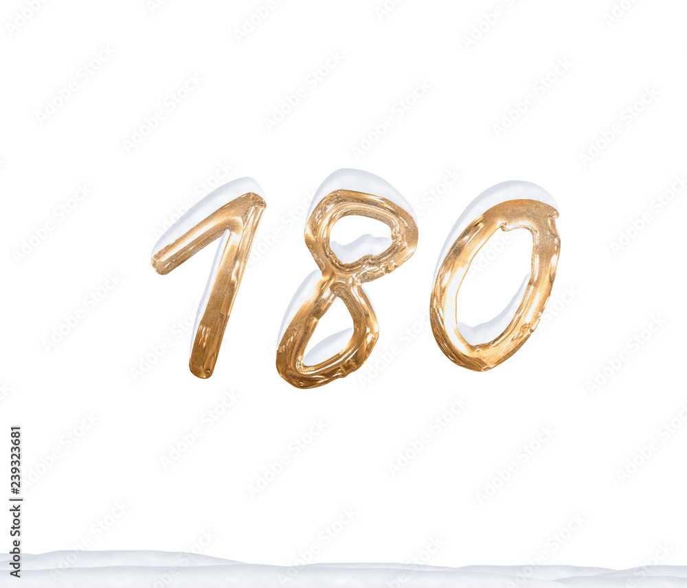 Gold Number 180 with Snow on white background Gold Number 180 with Snow on white background