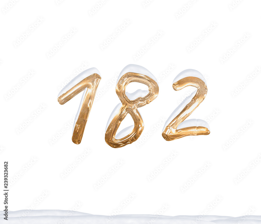 Gold Number 182 with Snow on white background Gold Number 182 with Snow on white background