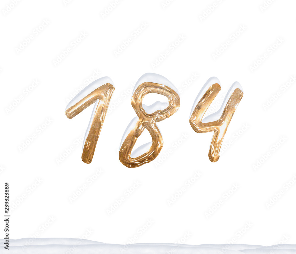 Gold Number 184 with Snow on white background Gold Number 184 with Snow on white background