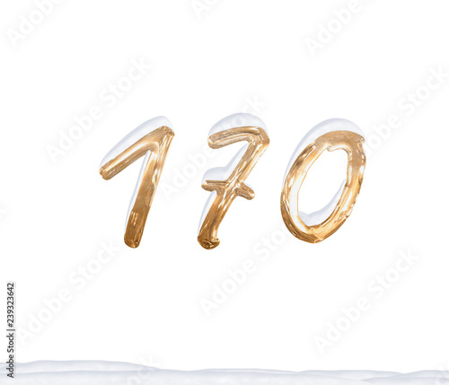 Gold Number 170 with Snow on white background