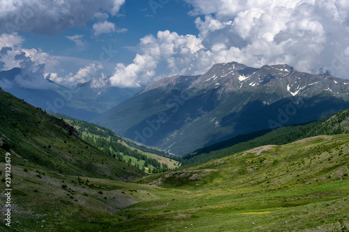 Mountain landscape along the road to Colle dell Assietta