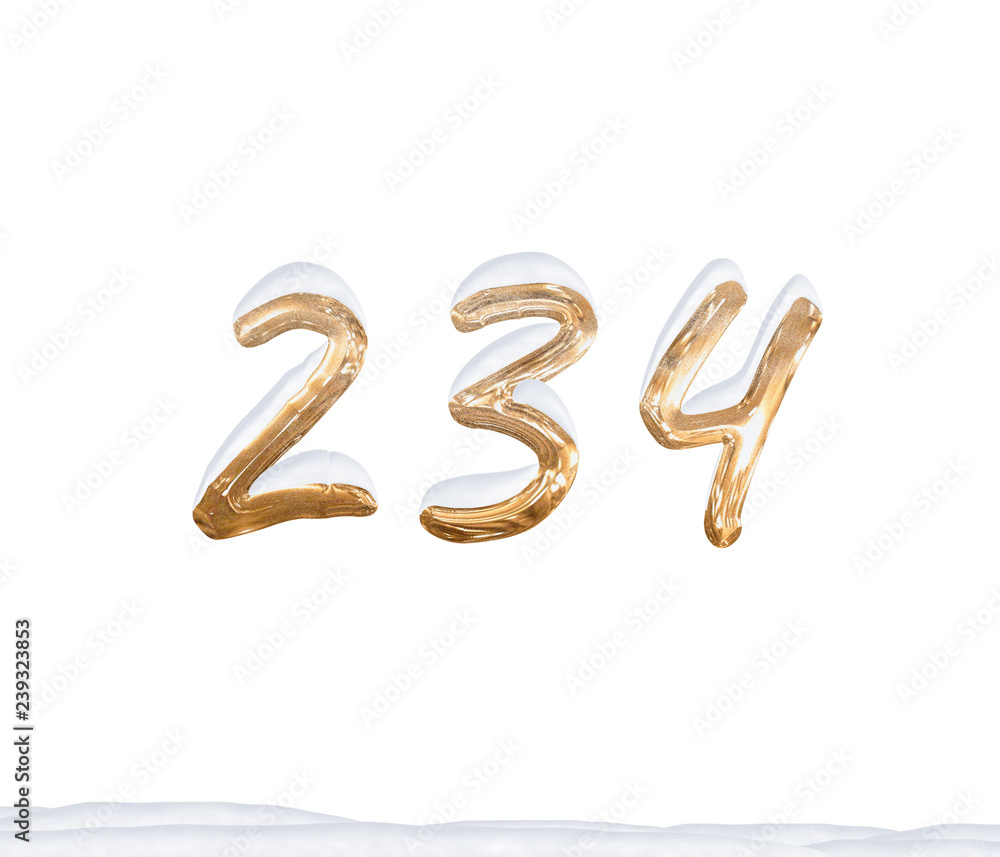 Gold Number 234 with Snow on white background Gold Number 234 with Snow on white background