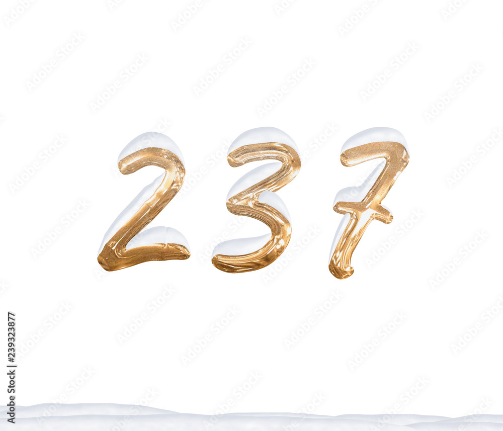 Gold Number 237 with Snow on white background Gold Number 237 with Snow on white background
