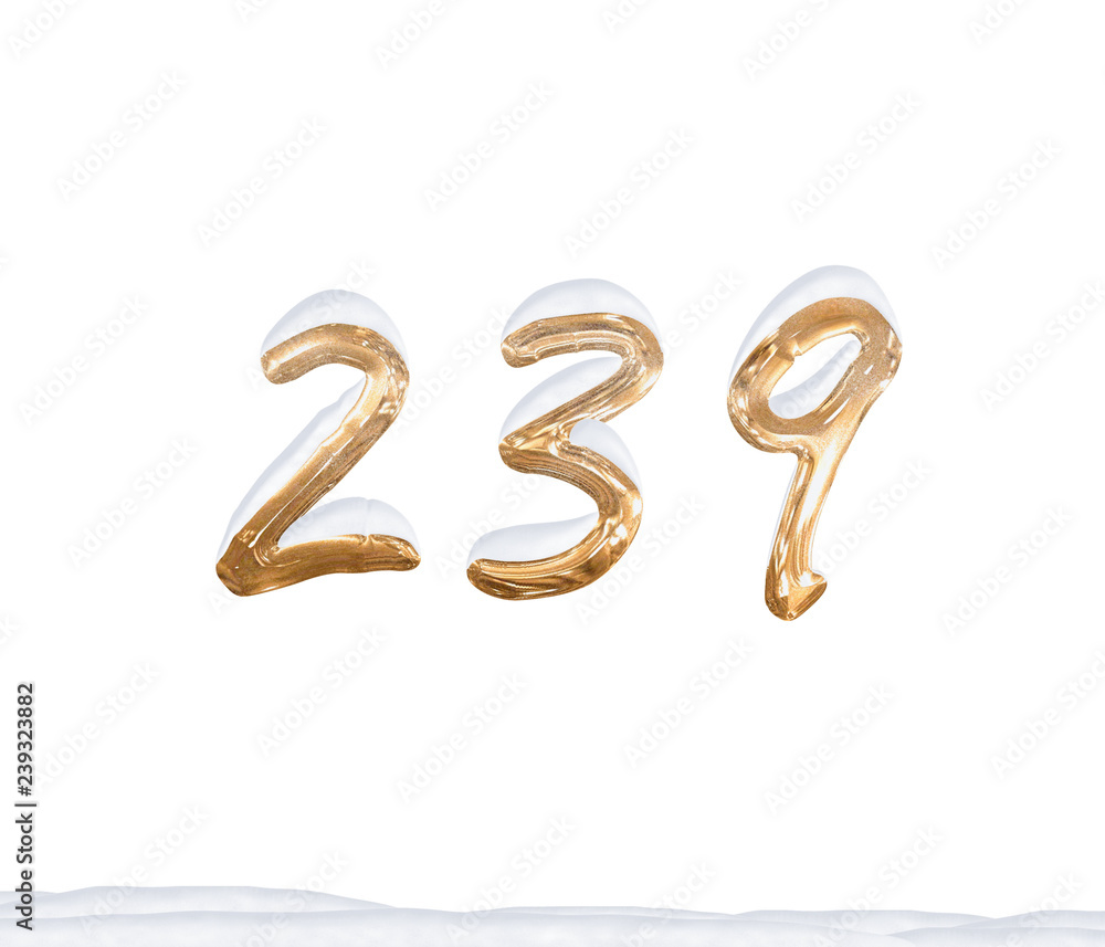 Gold Number 239 with Snow on white background Gold Number 239 with Snow on white background